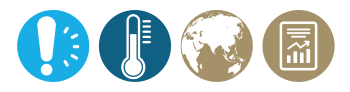 Four icons - transition risk, climate risk, globe, market intelligence